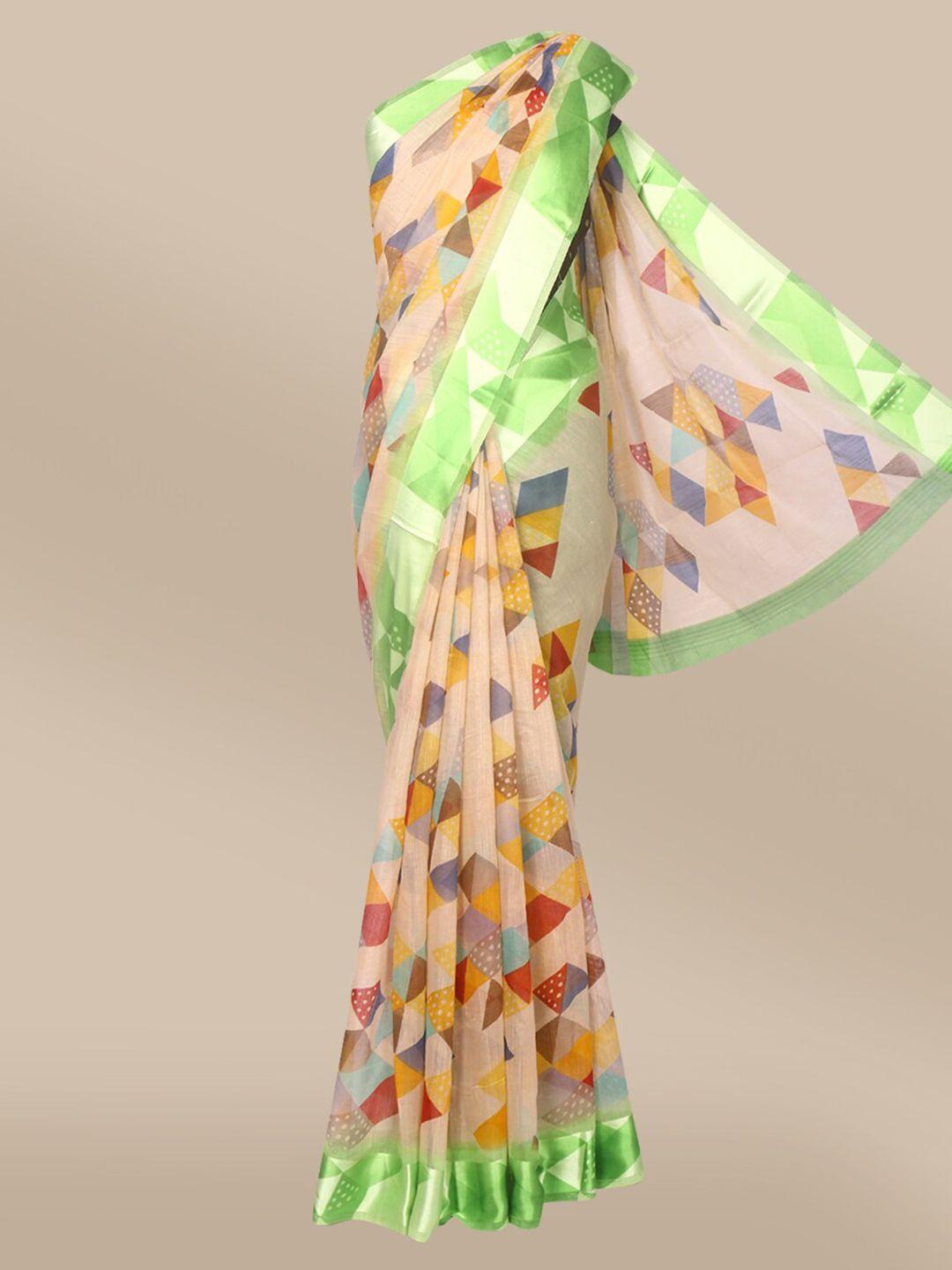 the chennai silks beige & green zari bhagalpuri saree