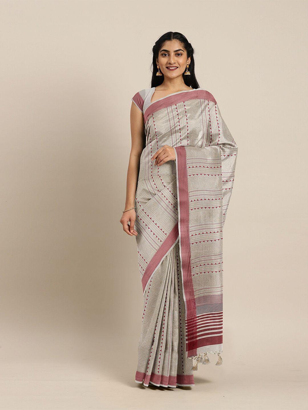 the chennai silks beige & red jute cotton saree