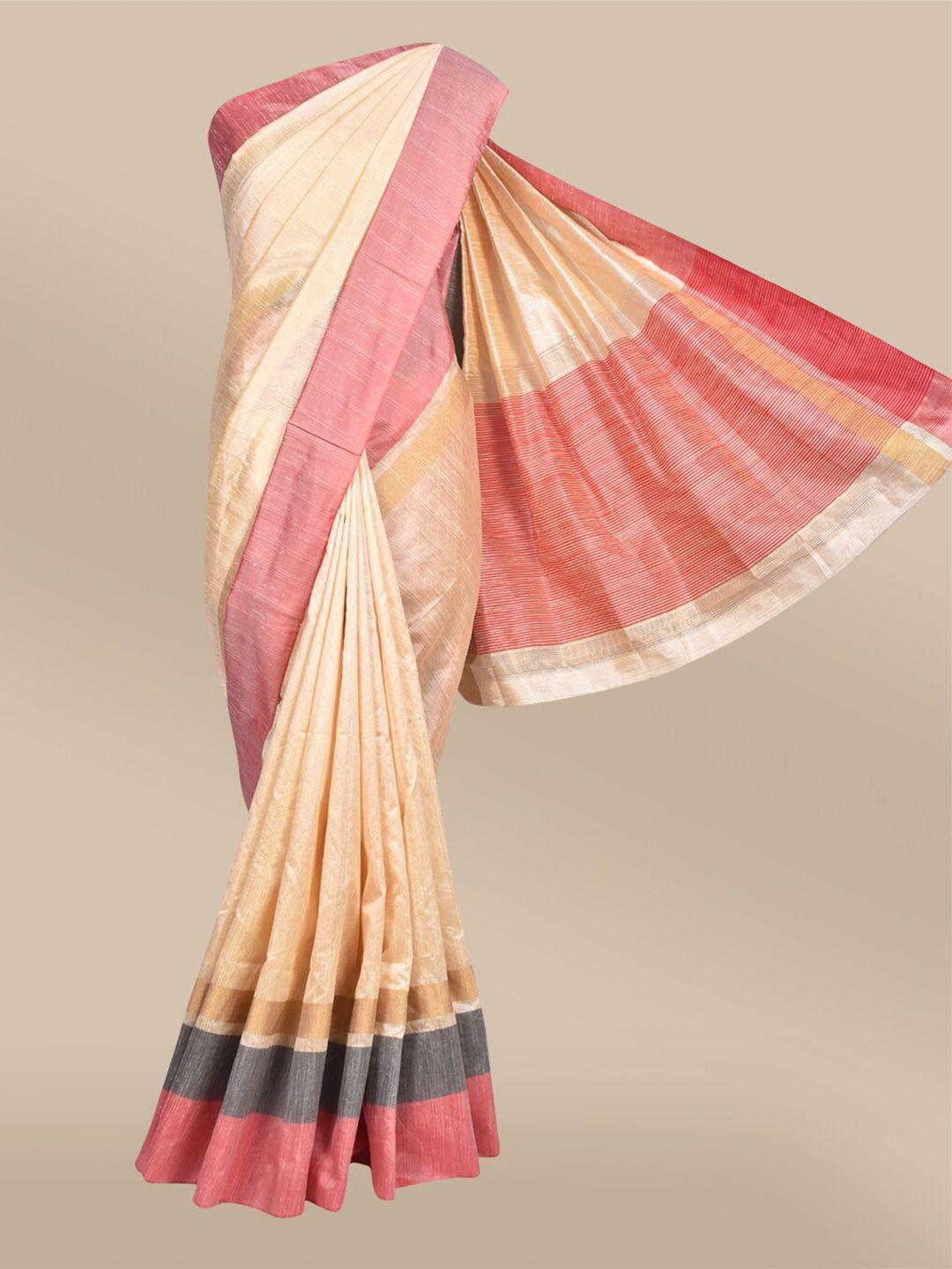 the chennai silks beige & red solid banarasi saree