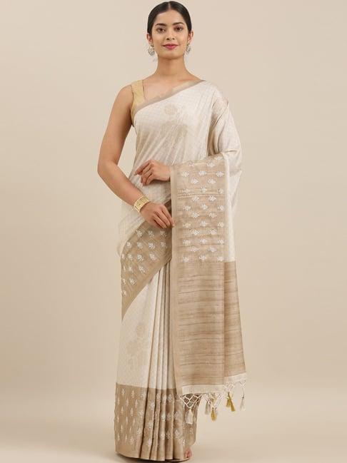 the chennai silks beige embroidered saree with blouse