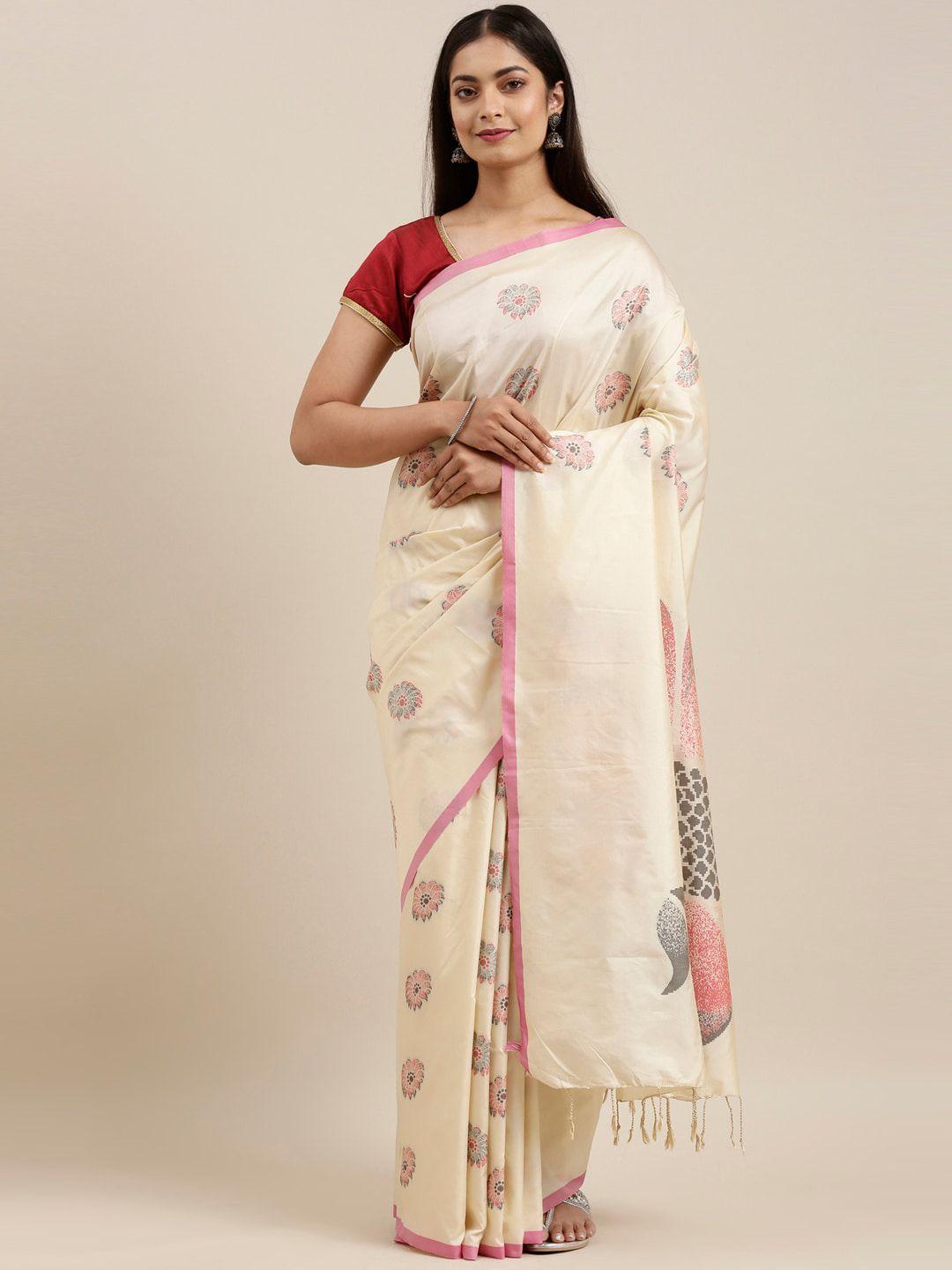 the chennai silks beige floral art silk saree