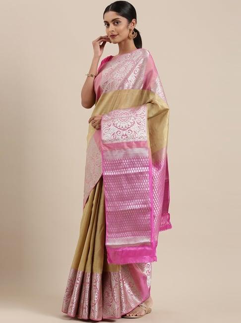 the chennai silks beige kanjeevaram pure silk saree with blouse