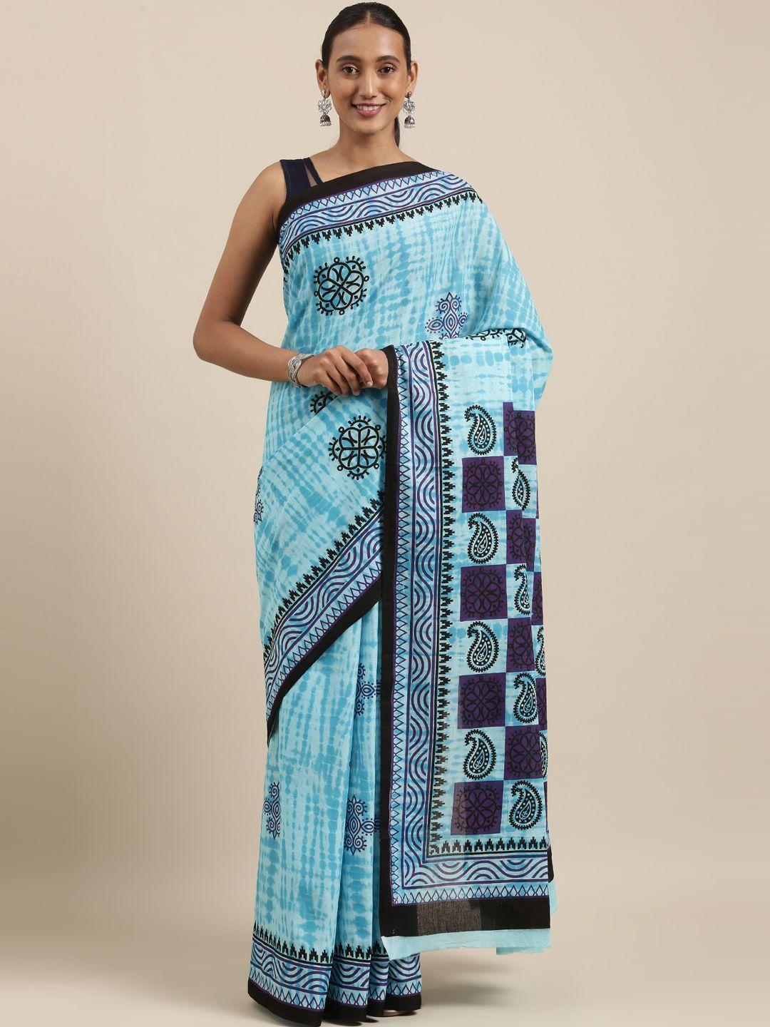 the chennai silks blue & black batik pure cotton saree