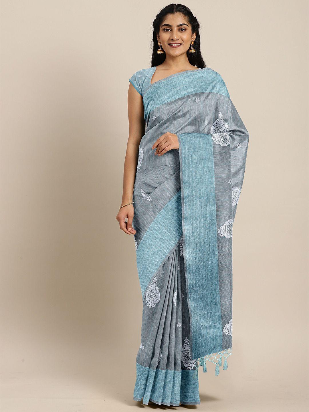 the chennai silks blue ethnic motifs embroidered saree