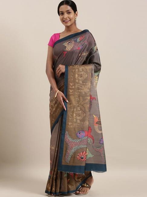 the chennai silks brown printed saree with unstitched blouse