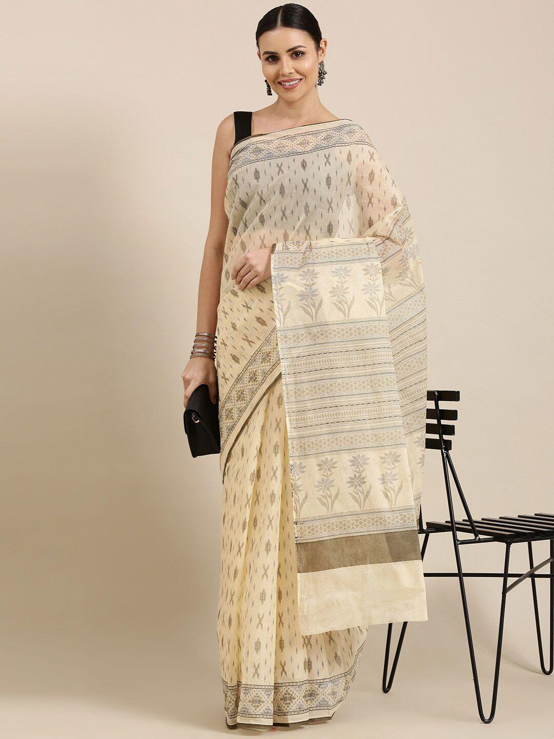 the chennai silks cream-coloured & grey pure cotton saree