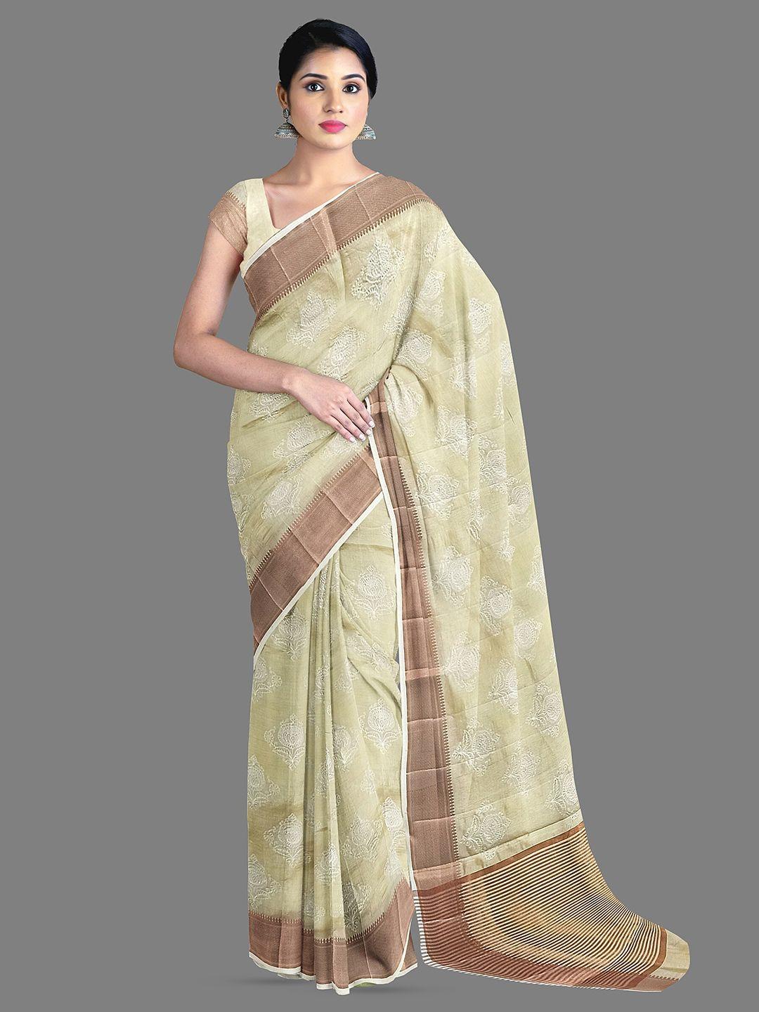 the chennai silks ethnic motifs embroidered jute cotton saree