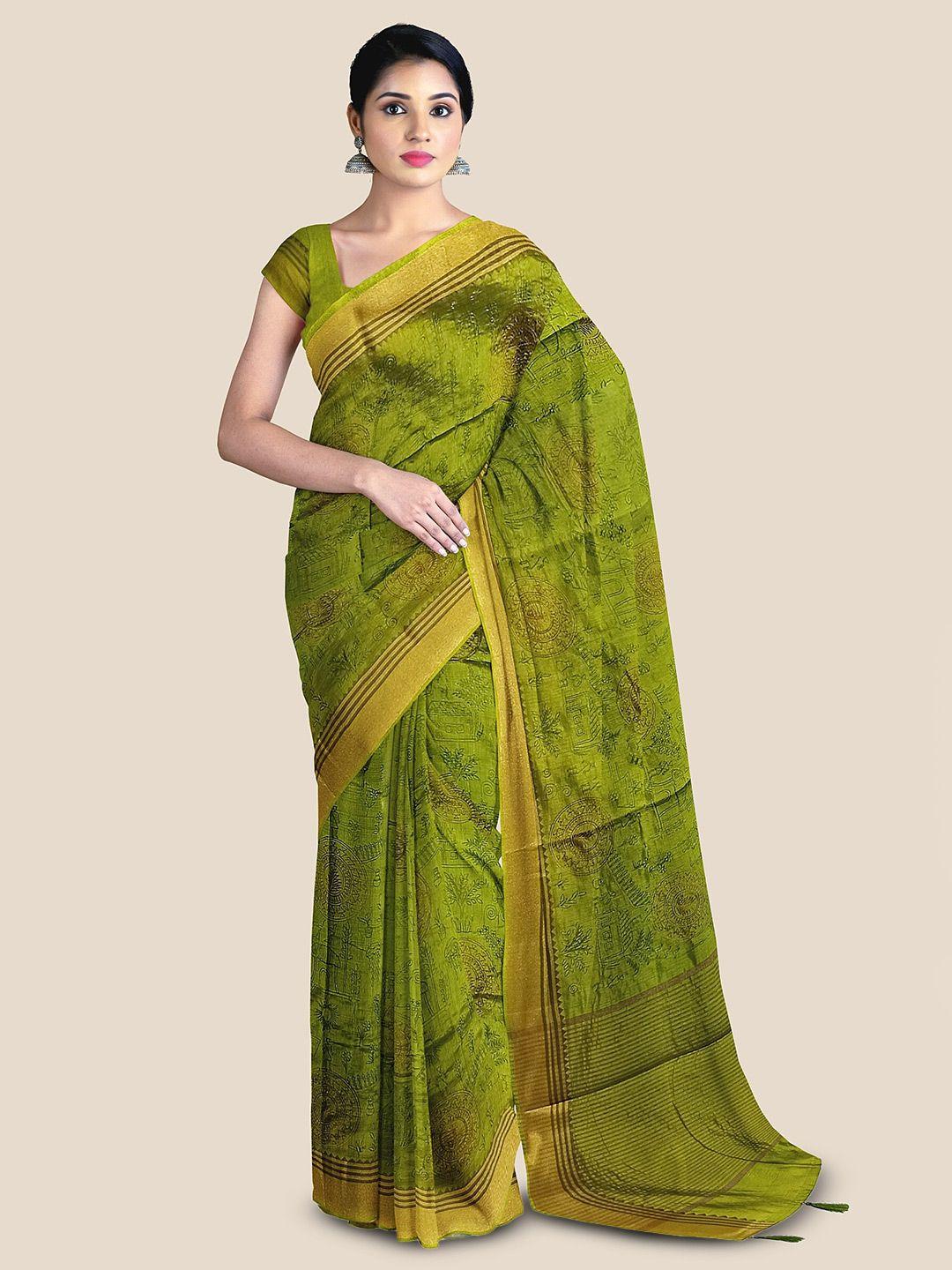 the chennai silks ethnic motifs printed zari jute cotton saree