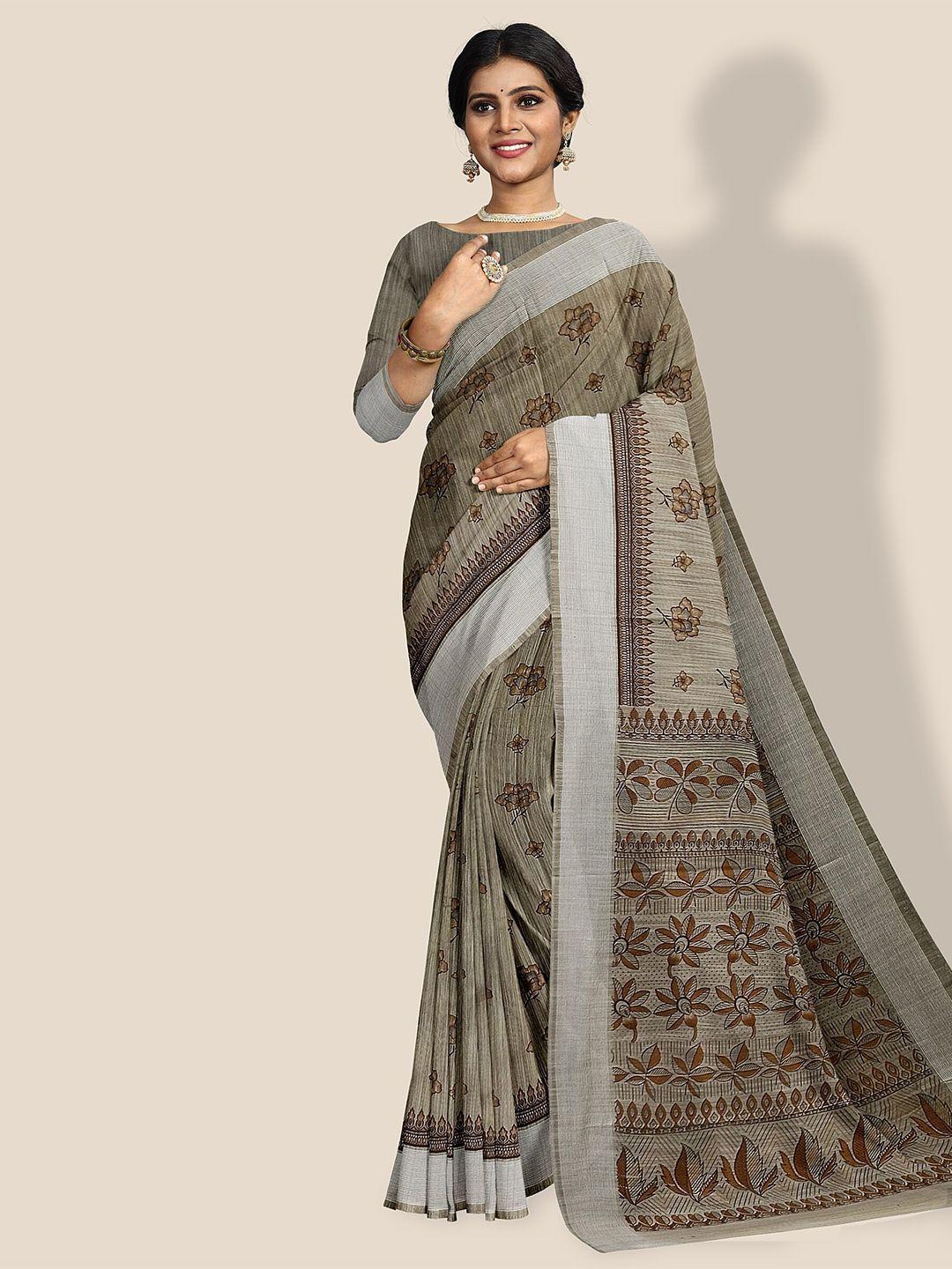 the chennai silks floral printed pure cotton fusion saree