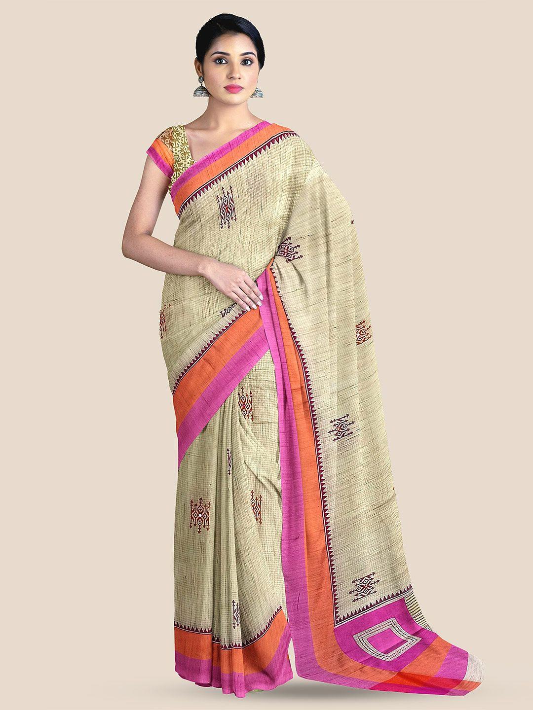 the chennai silks geometric printed pure cotton chanderi saree