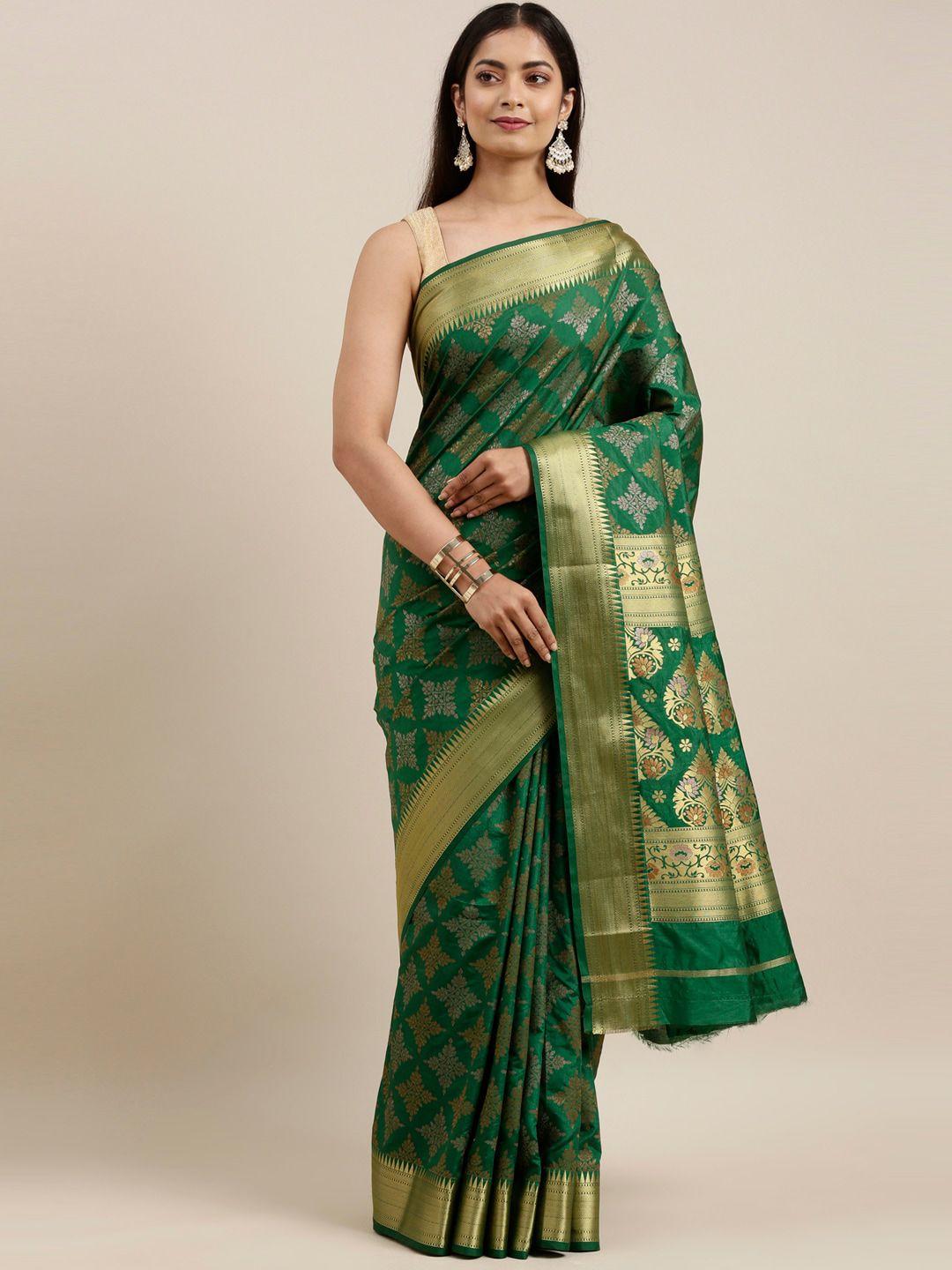 the chennai silks green & gold-toned ethnic motifs saree