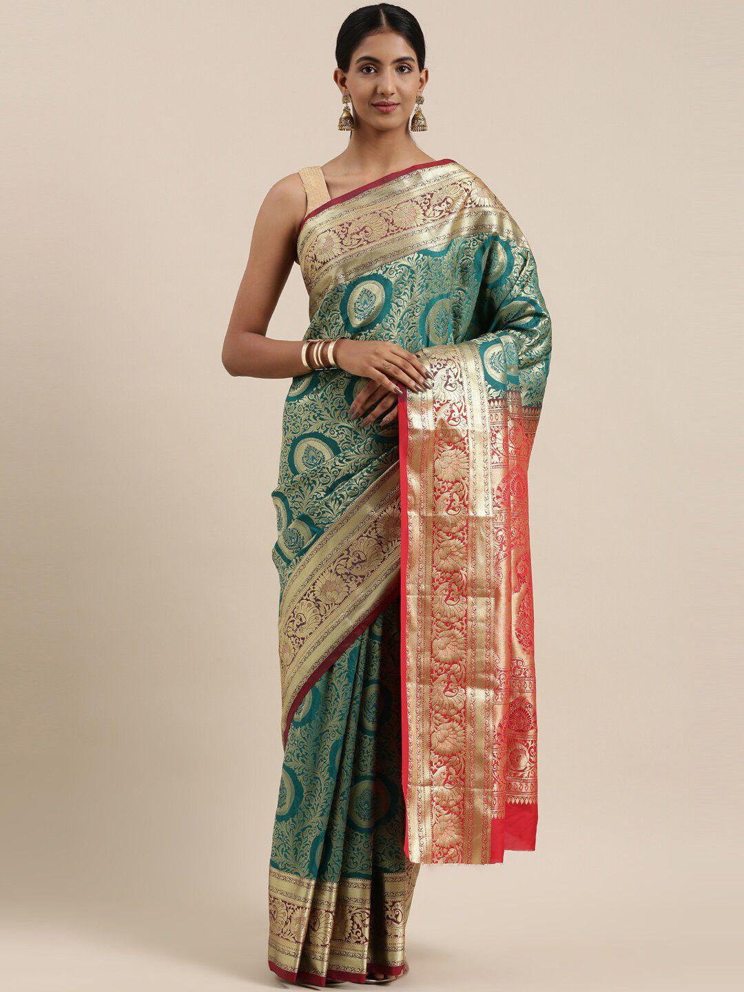 the chennai silks green & red woven design zari art silk saree