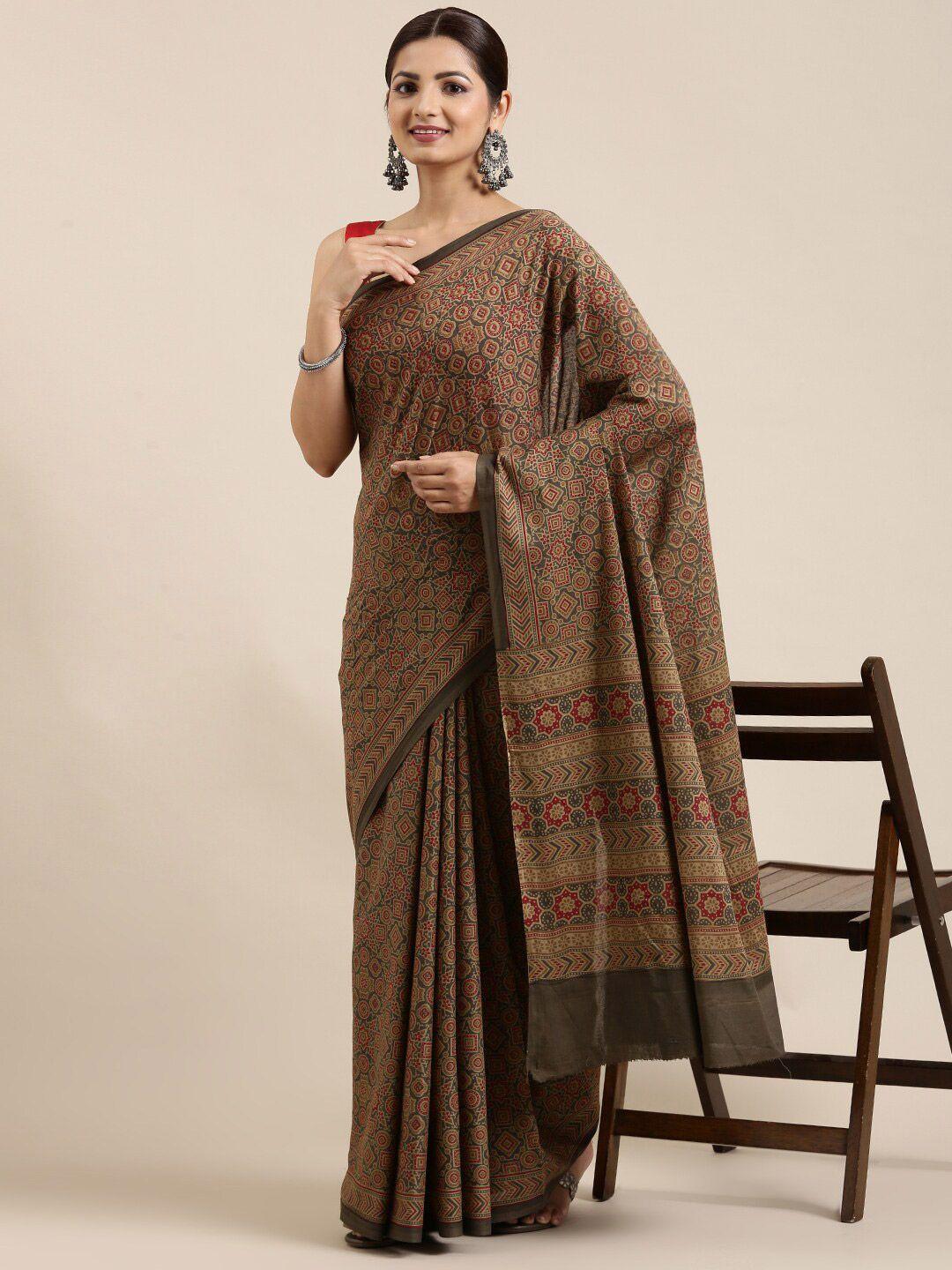 the chennai silks green & red zari pure cotton chanderi saree