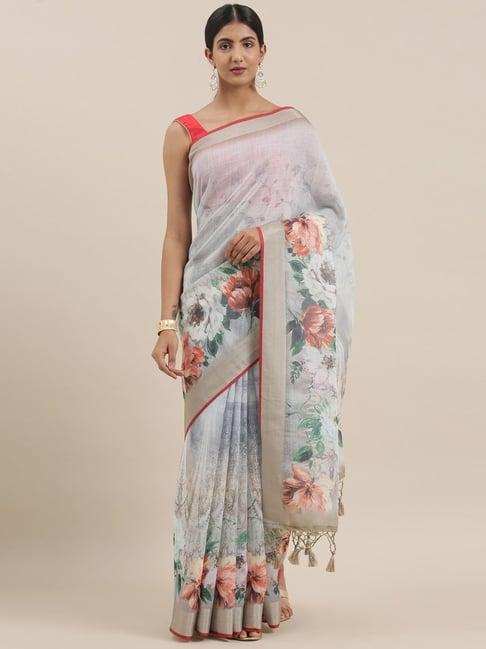 the chennai silks green digital print linen blend saree with running blouse