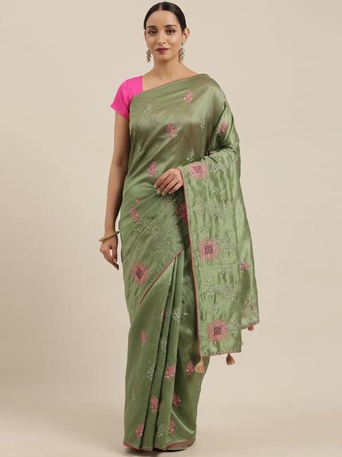 the chennai silks green embroidered saree with blouse