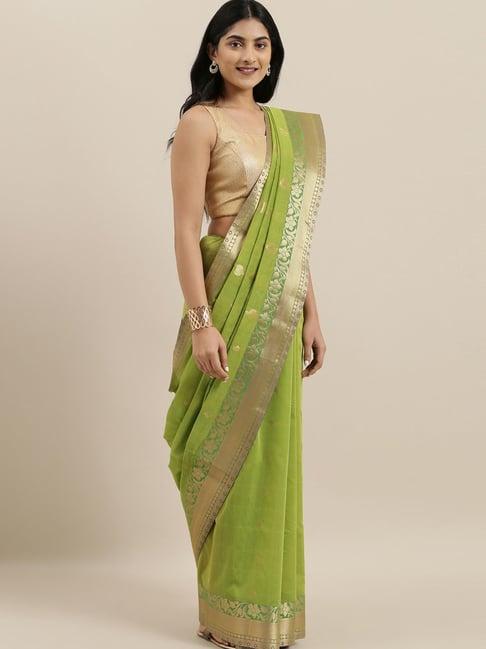 the chennai silks green paisley print saree with unstitched blouse