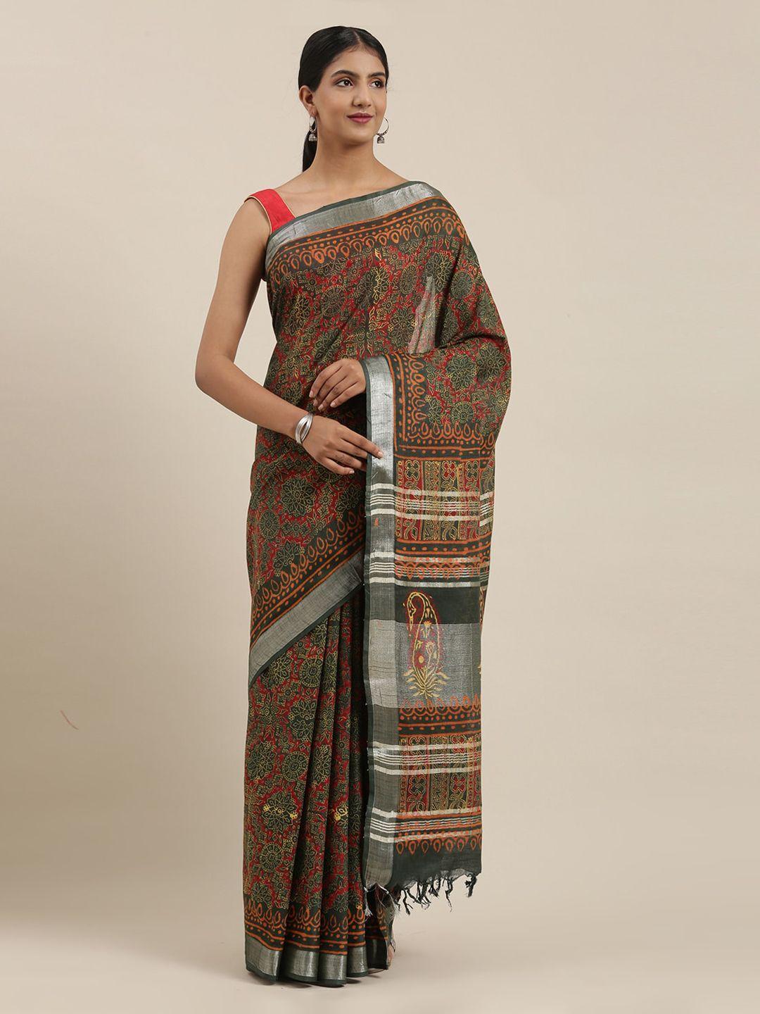 the chennai silks green printed pure cotton saree