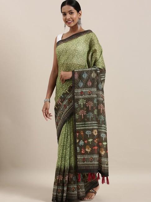 the chennai silks green printed saree with unstitched blouse