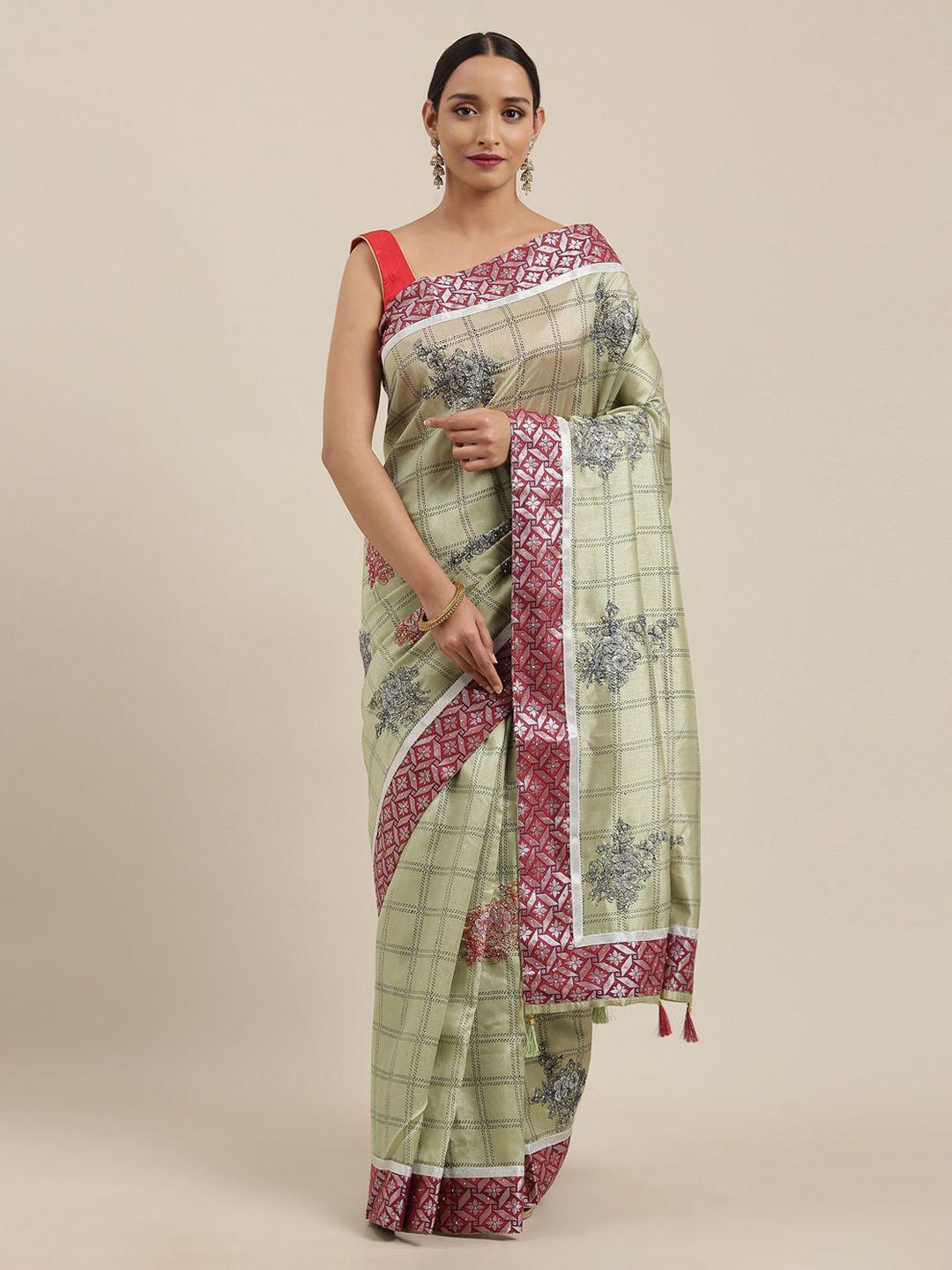 the chennai silks green viscose rayon printed banarasi saree