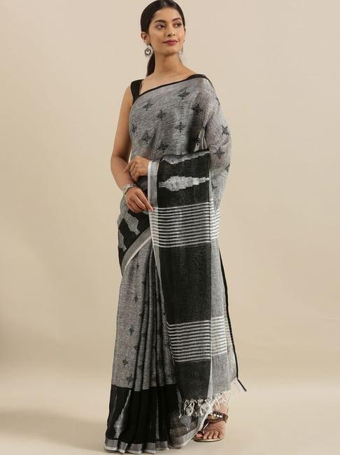 the chennai silks grey & black embroidered saree with unstitched blouse