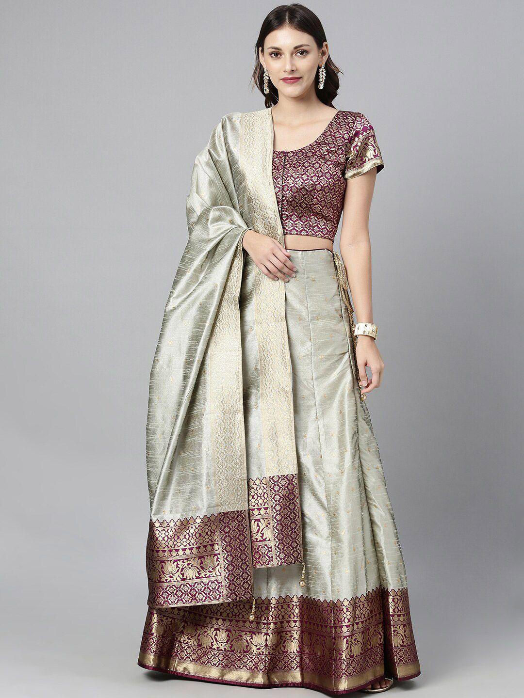 the chennai silks grey & maroon woven designed ready to wear lehenga choli with dupatta