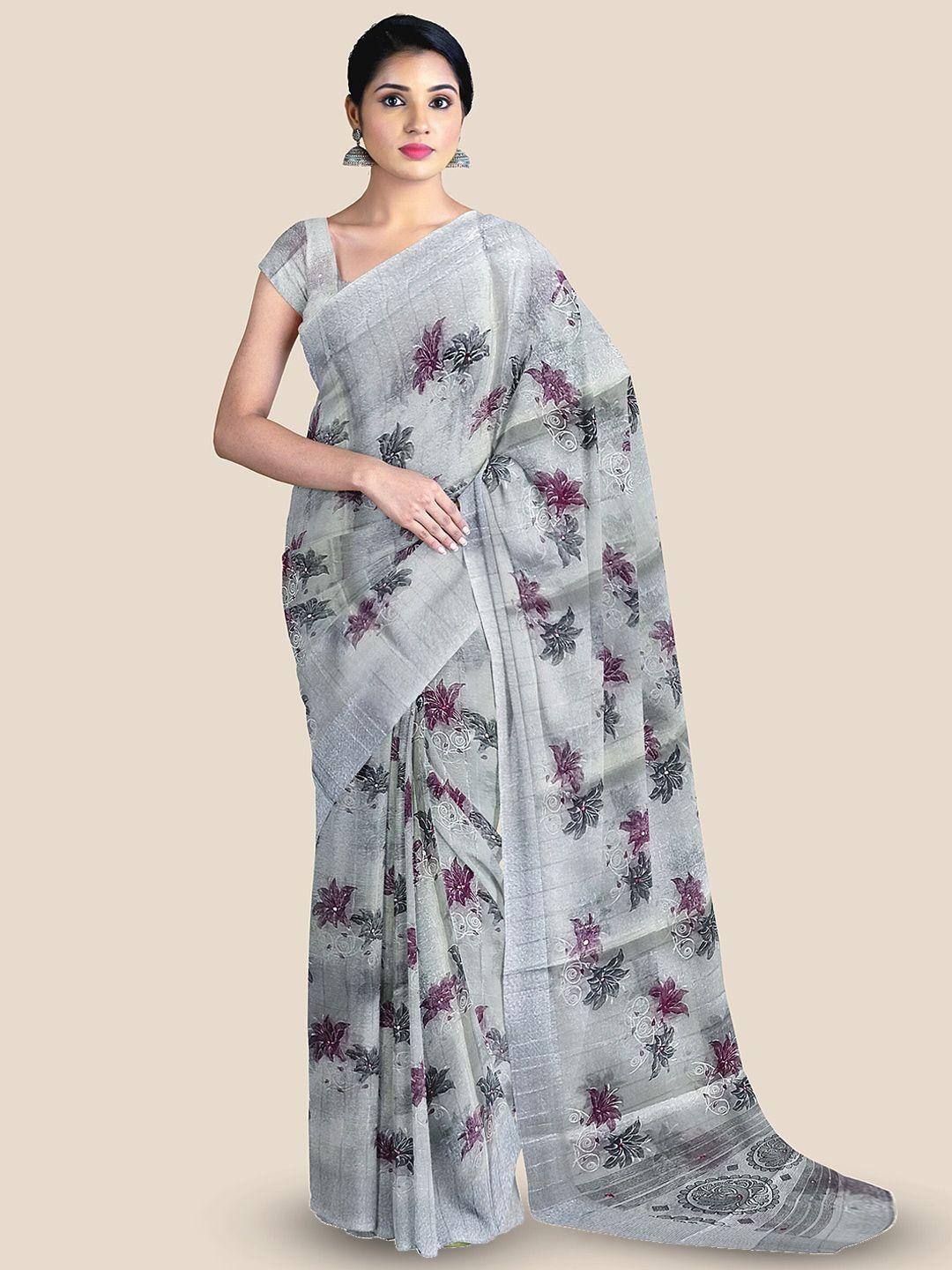 the chennai silks grey & purple floral tissue banarasi saree