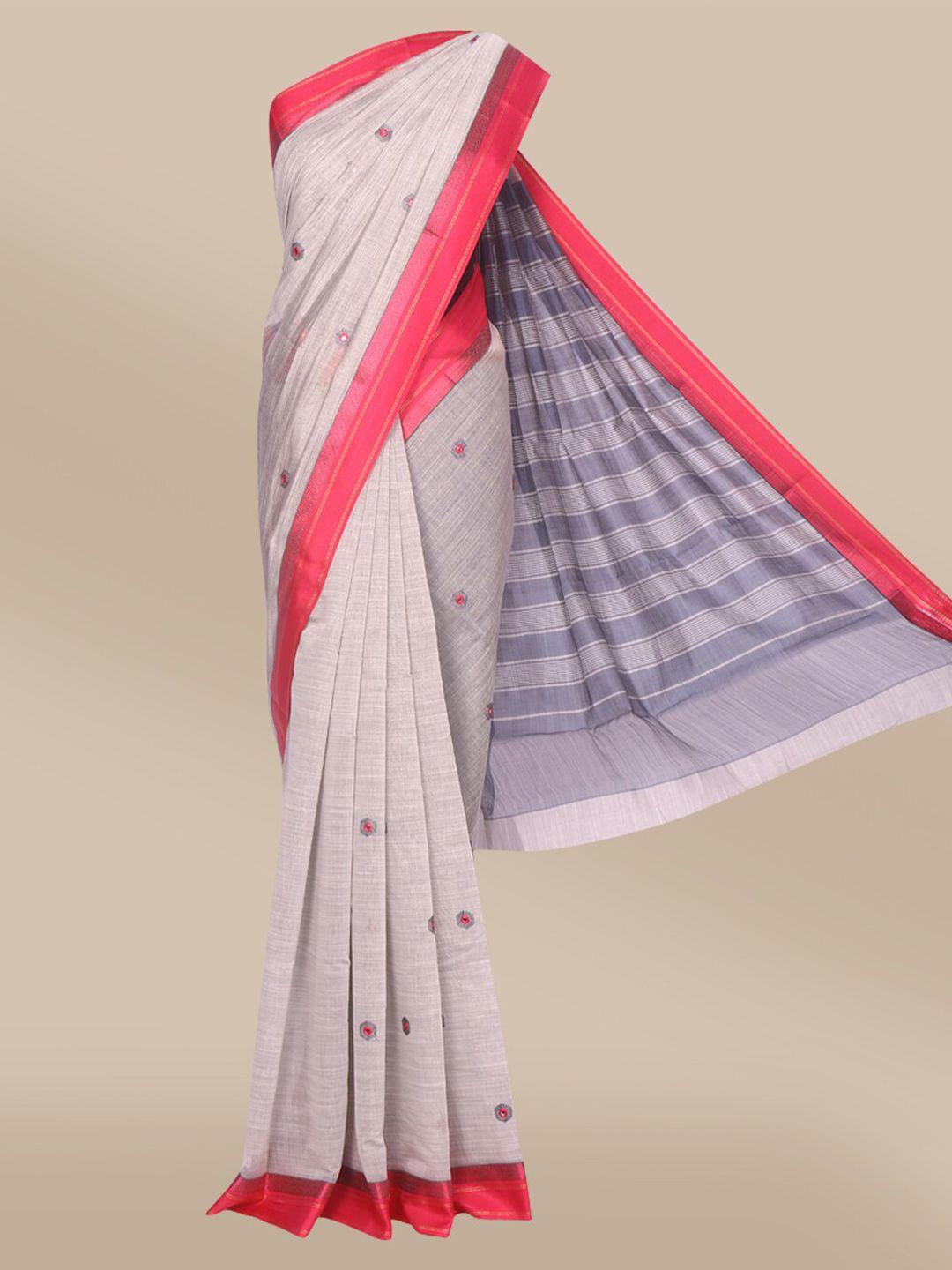 the chennai silks grey & red woven design mercerized cotton saree