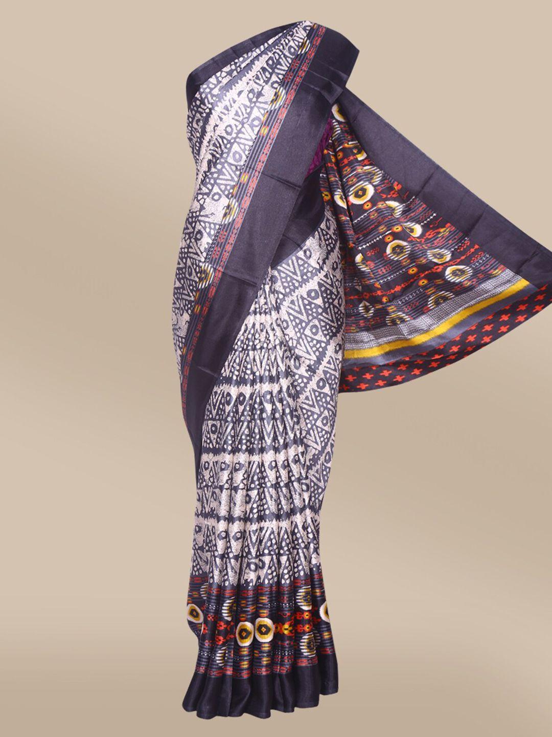 the chennai silks grey & white printed satin saree