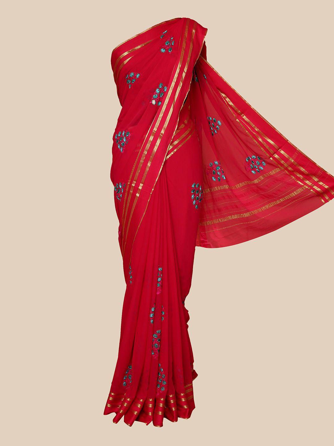 the chennai silks magenta & sea green floral embroidered saree