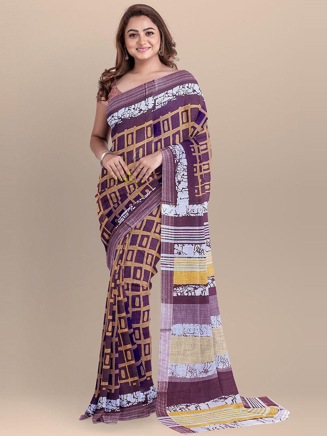 the chennai silks maroon & blue zari linen blend fusion saree