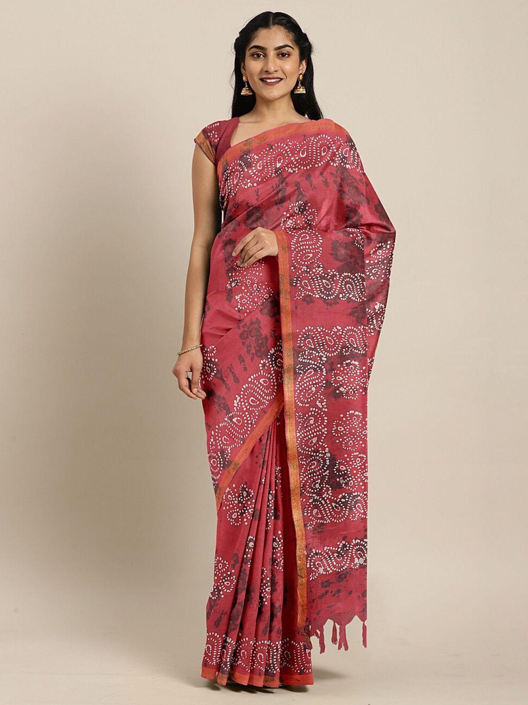 the chennai silks maroon & grey batik pure cotton saree