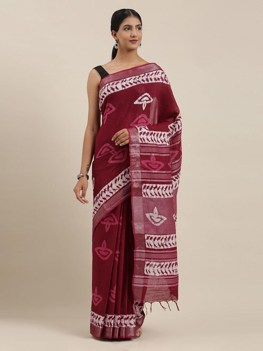 the chennai silks maroon printed pure cotton saree