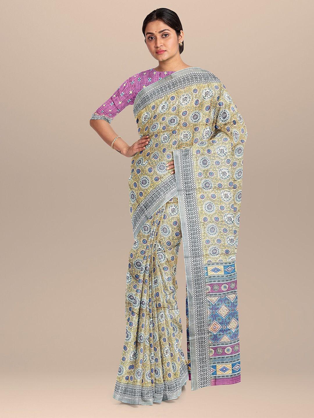 the chennai silks mustard & purple ethnic motifs bhagalpuri saree