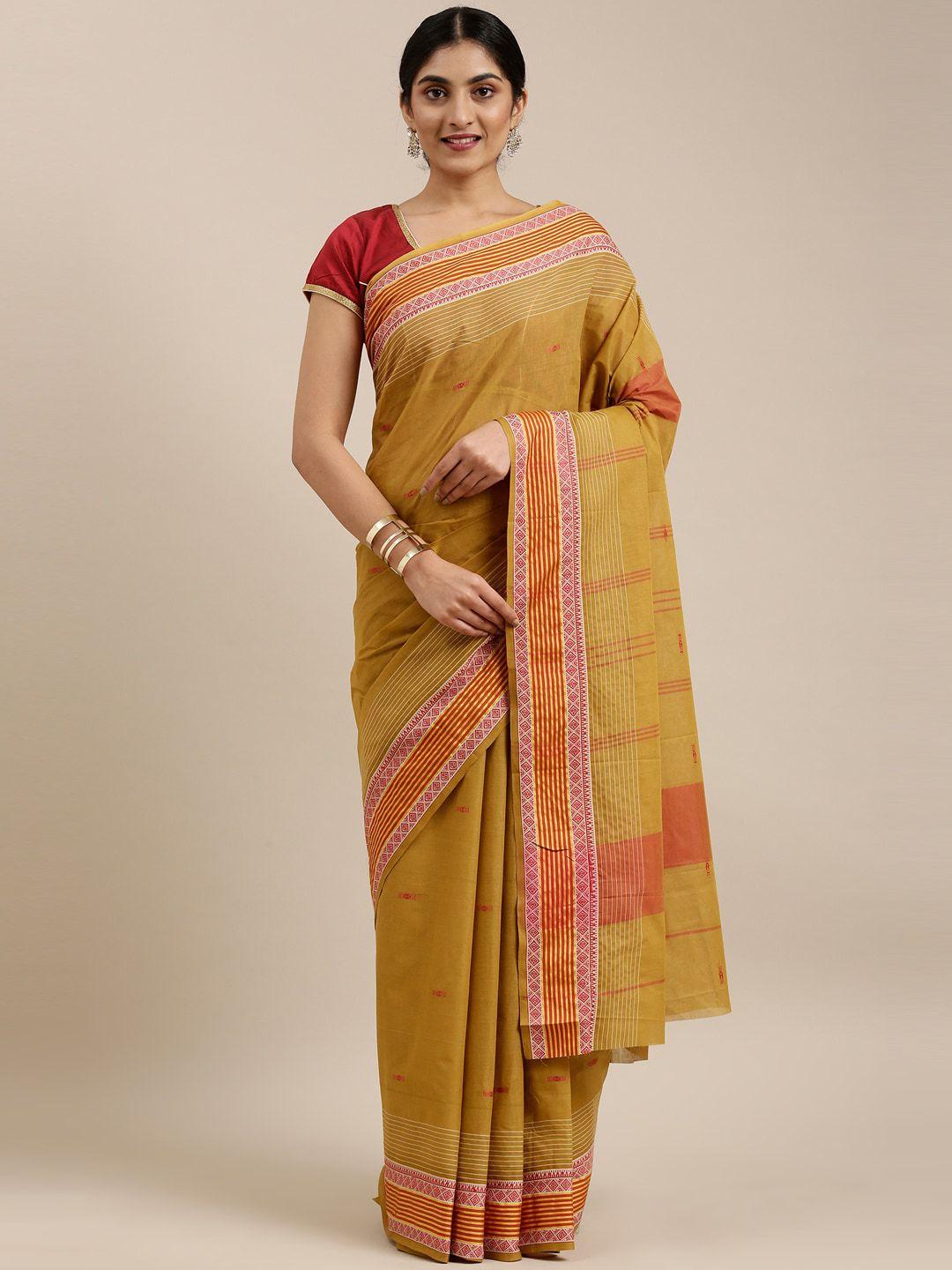 the chennai silks mustard & red ethnic motifs pure cotton saree