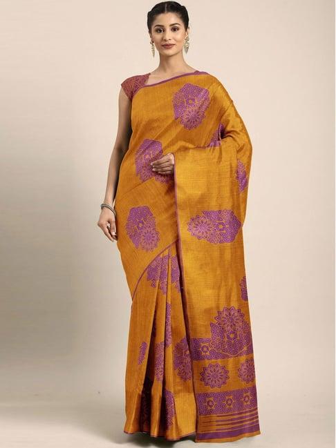 the chennai silks mustard printed saree with unstitched blouse