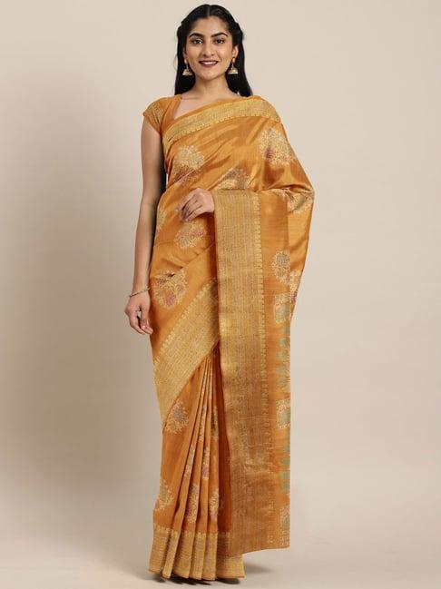 the chennai silks mustard printed saree with unstitched blouse