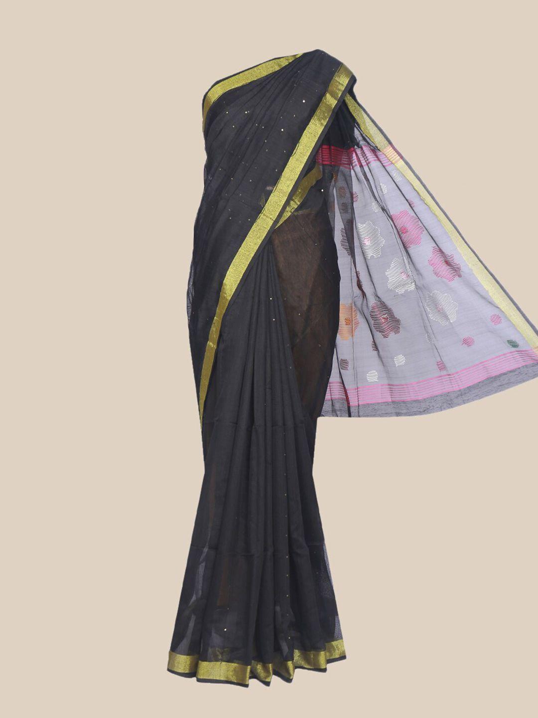 the chennai silks navy blue & yellow embellished pure cotton saree