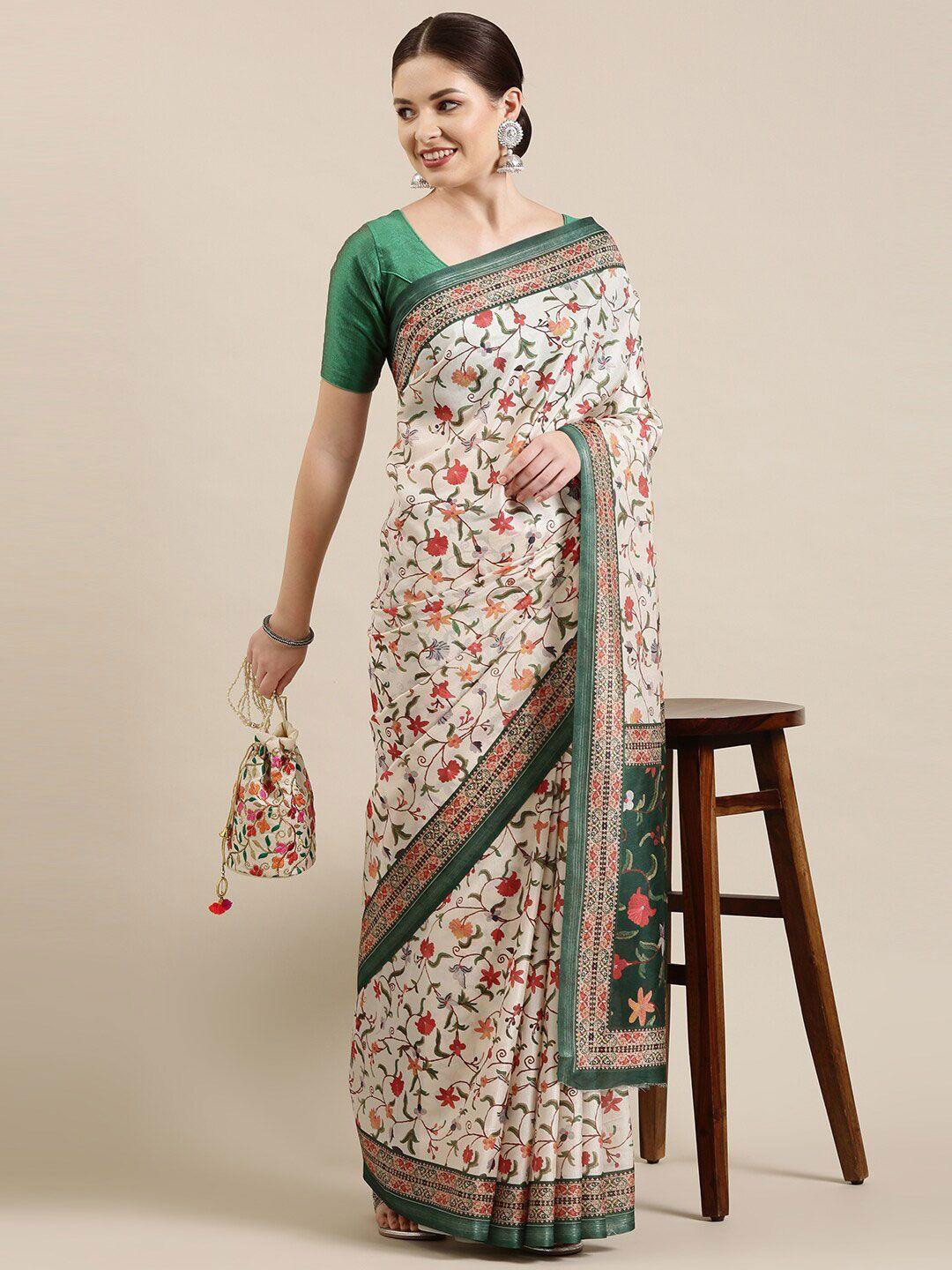 the chennai silks off white & red floral linen blend saree