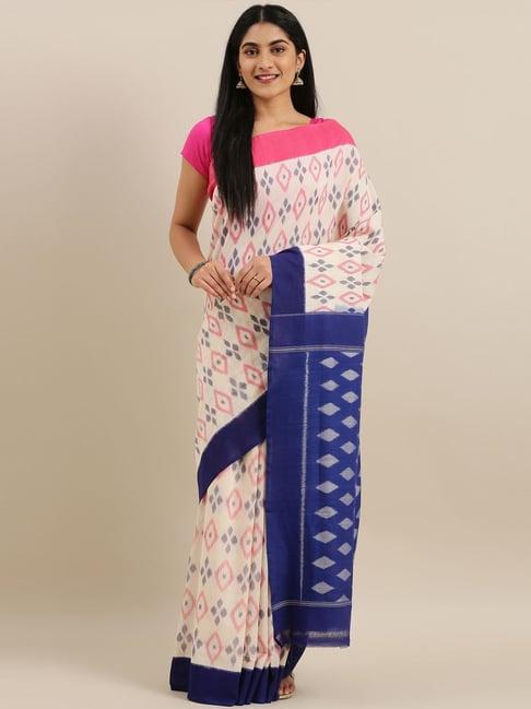 the chennai silks off-white ikat pochampally pure cotton saree with running blouse
