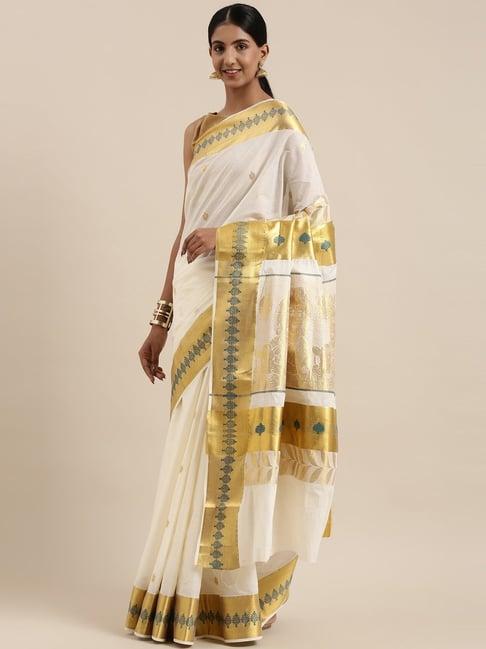 the chennai silks off white kerala kasavu pure cotton saree with blouse