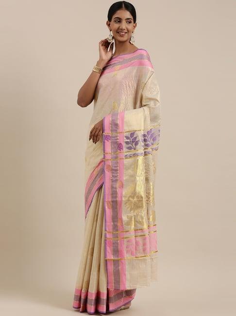 the chennai silks off white kerala kasavu pure cotton saree with blouse