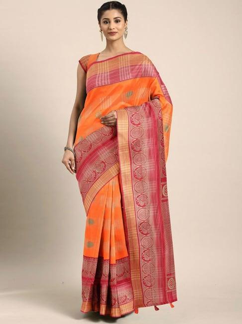 the chennai silks orange & red printed saree with unstitched blouse