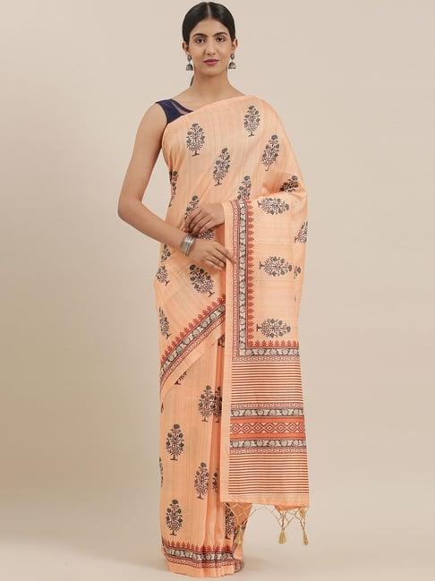 the chennai silks orange printed chanderi cotton saree with running blouse