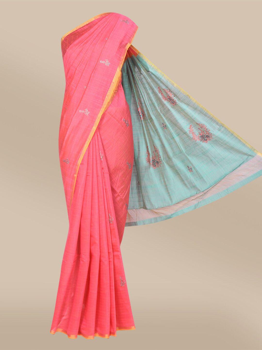 the chennai silks pink & blue floral embroidered saree