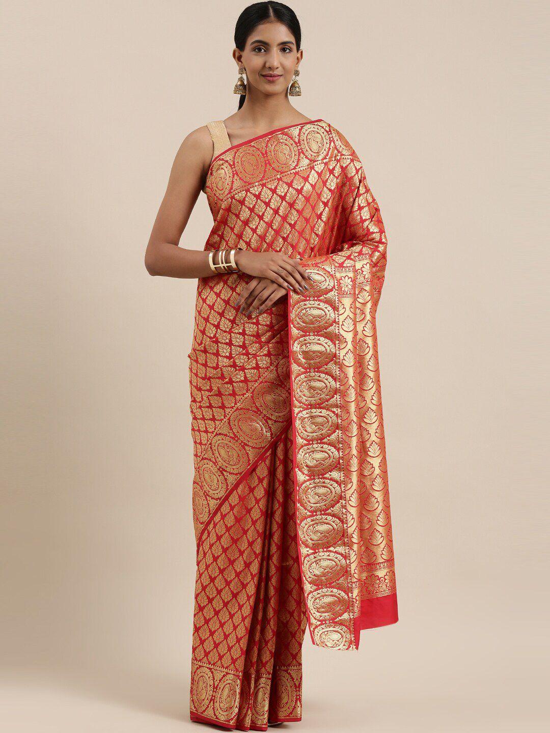 the chennai silks red & gold-toned woven design zari art silk saree