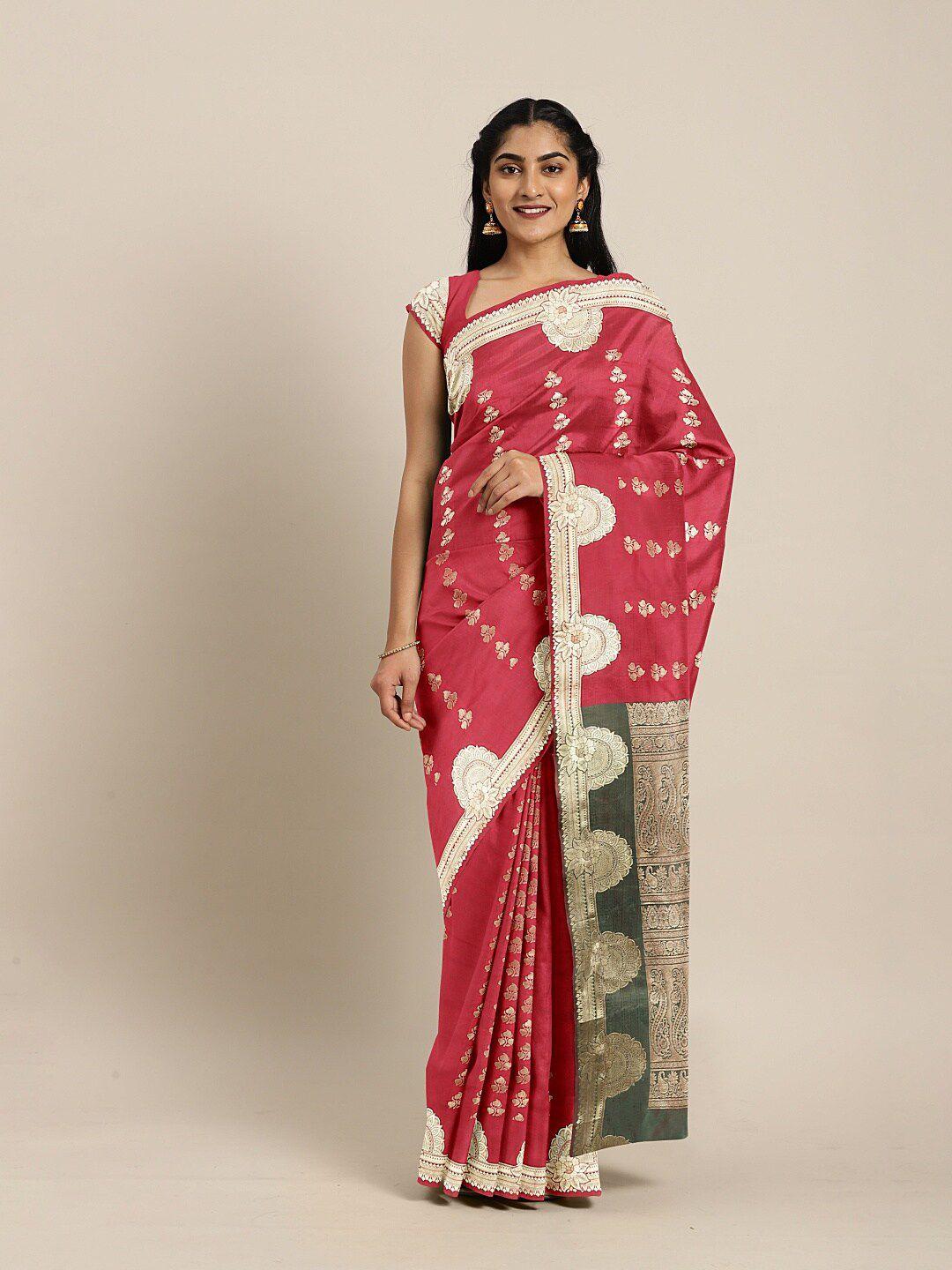 the chennai silks red & green woven design art silk saree