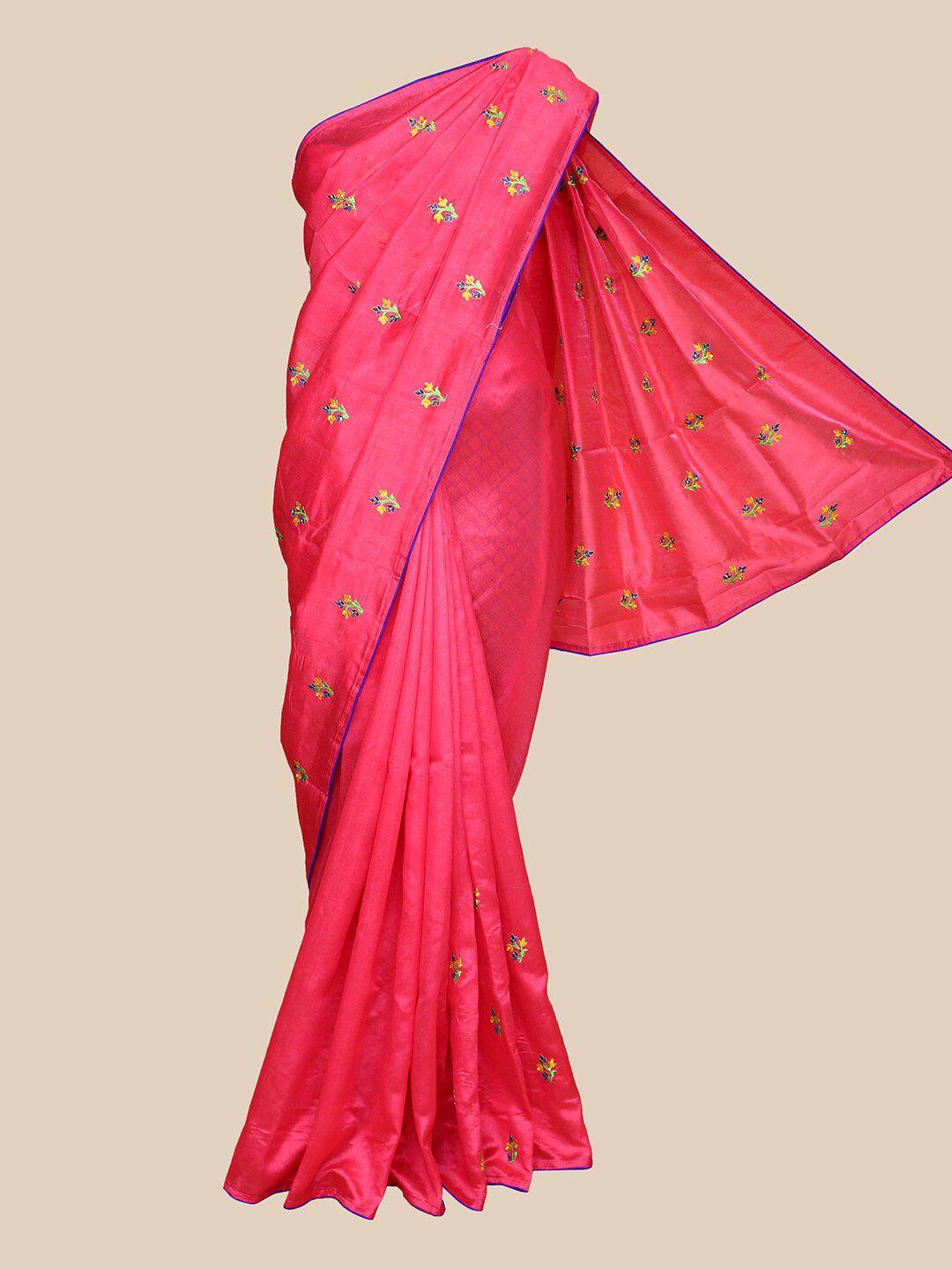 the chennai silks red & yellow floral embroidered banarasi saree