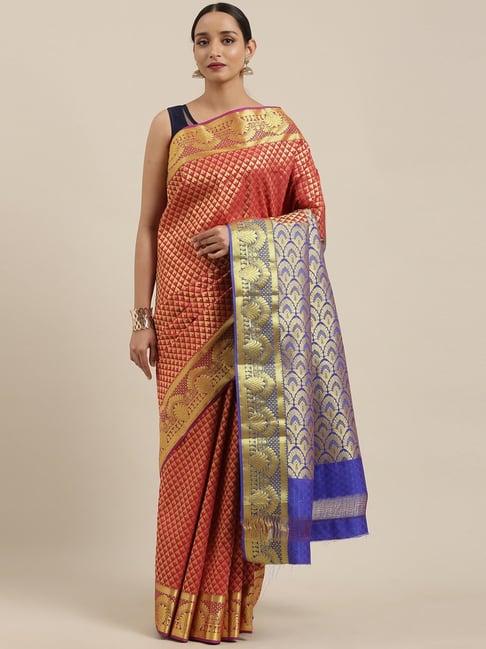 the chennai silks red acrylic geometric print saree with blouse