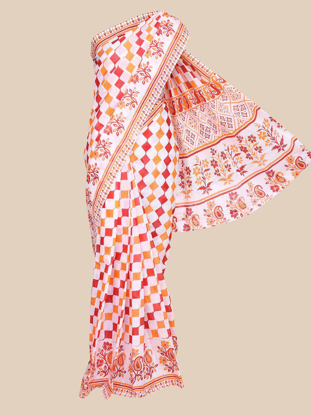 the chennai silks white & red pure cotton fusion saree