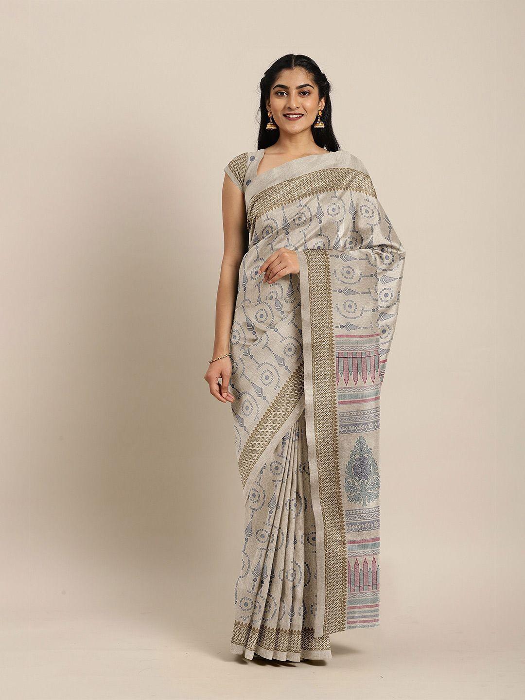 the chennai silks women beige ethnic motifs printed saree